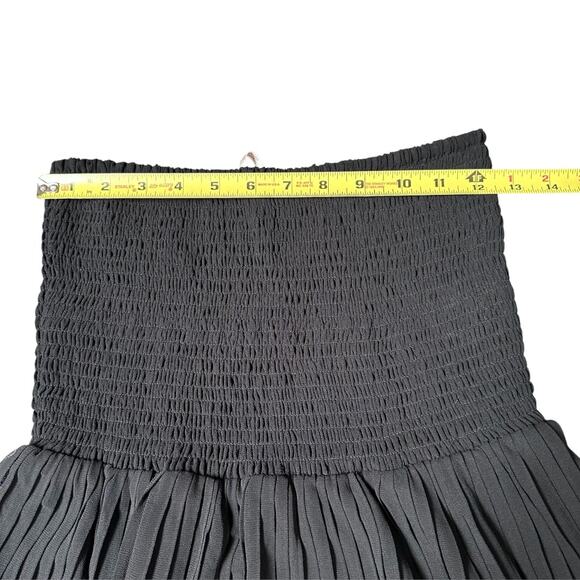FREE PEOPLE Boho Black Strapless Embroidered Mini Dress Pleated Skirt S,‎ NWT - Picture 6 of 10